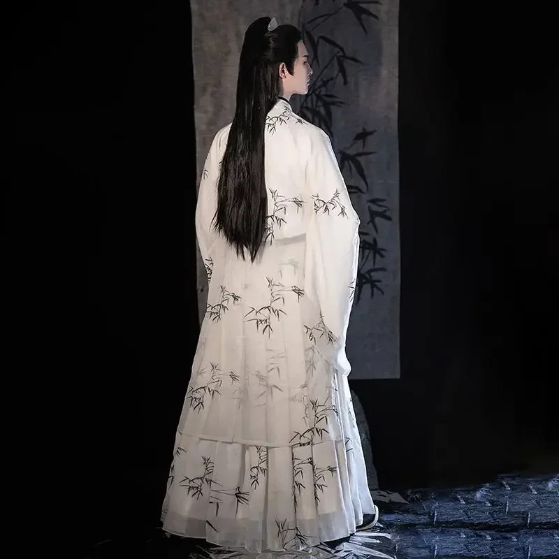 Originele Hanfu, Inkt Bamboe, Gemaakt In De Wei, Jin En Zang Dynastieën, Wijde Mouwen, Taille-Lengte Bedrukt Oud Kostuum