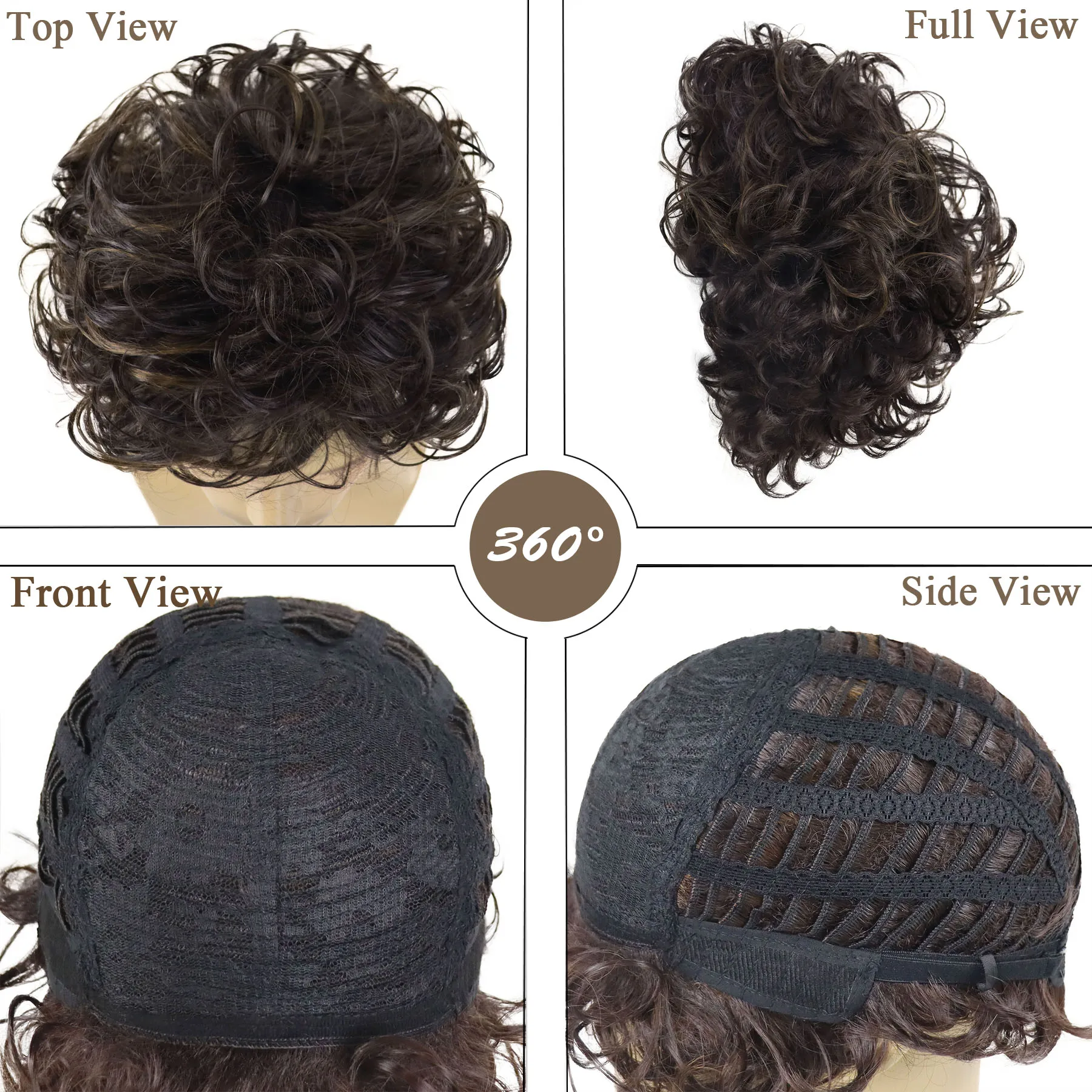 باروكات قصيرة مجعدة للرجال الآسيويات من الألياف الاصطناعية شعر مستعار بني مع الانفجارات شعر مستعار للرجال بني داكن تصفيفة الشعر الطبيعي شعر مستعار كامل للارتداء اليومي #6