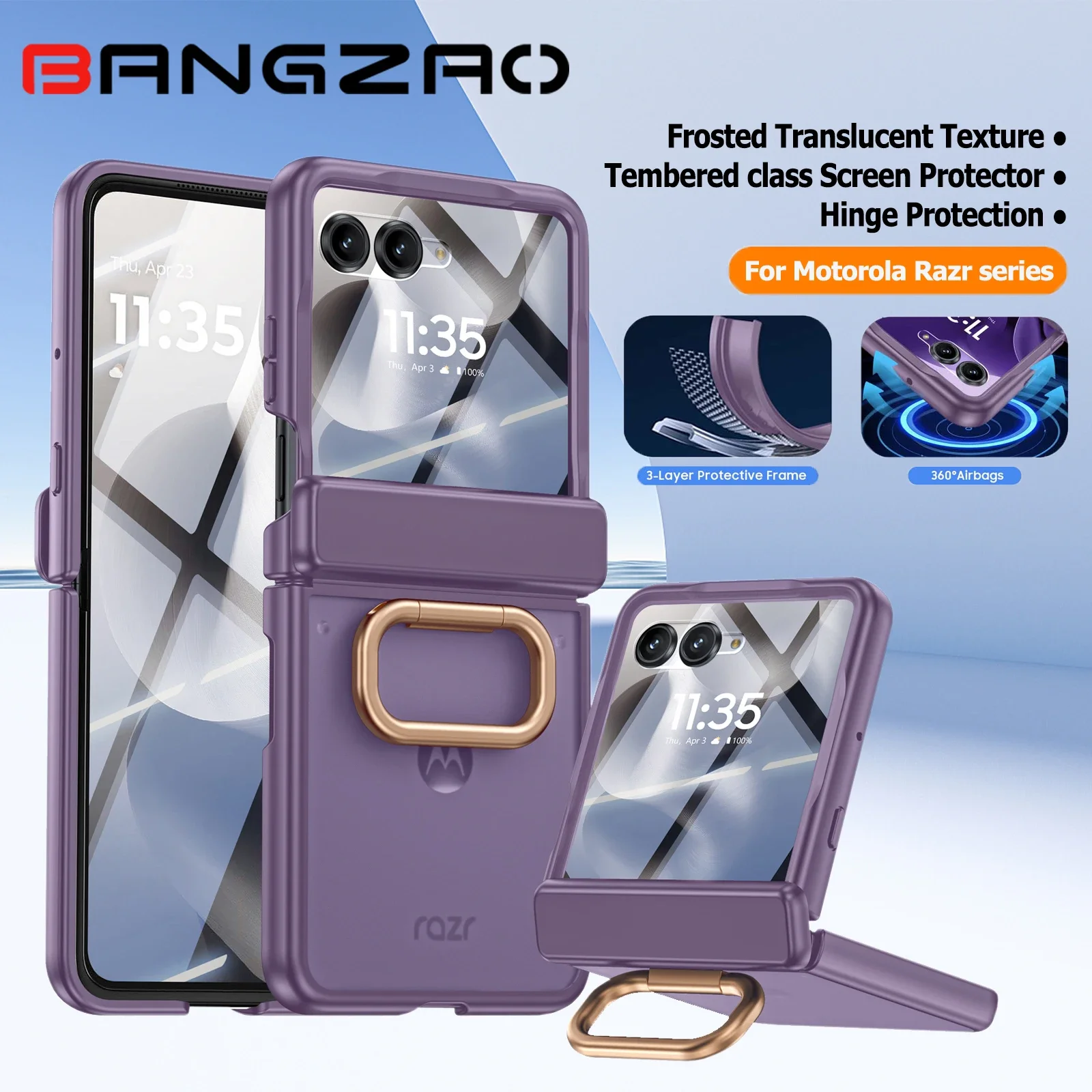

С кольцевым держателем, защитная пленка для экрана, мягкий чехол «все включено», противоударная беспроводная зарядка для Motorola Razr 2025/2024-фиолетовый