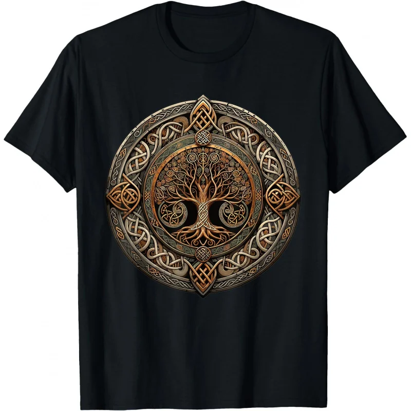 

Celtic Tree of Life Shield s Celtic Knot Gift T-Shirt Norse Mythology Valhalla print Short Sleeve Graphic clothes All size tops