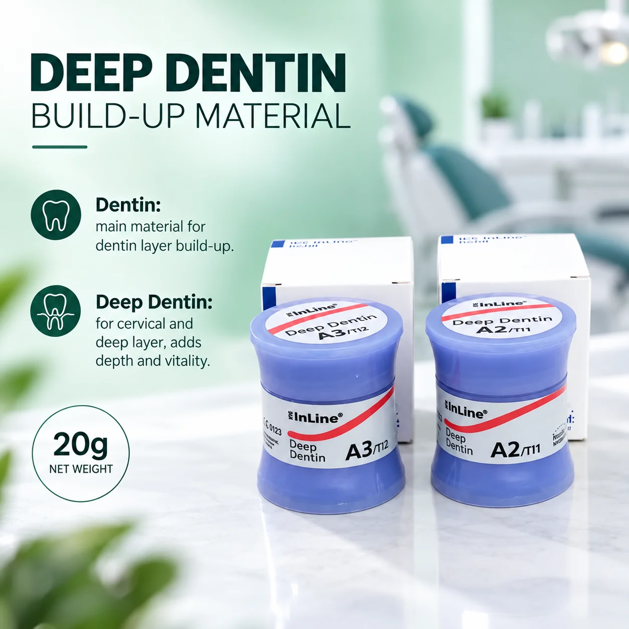 Poudre de céramique métallique dentaire Ivoclar IPS InLine 20g, dentine profonde, dentine transparente, incisale, fournitures de placage de couronnes en leucite