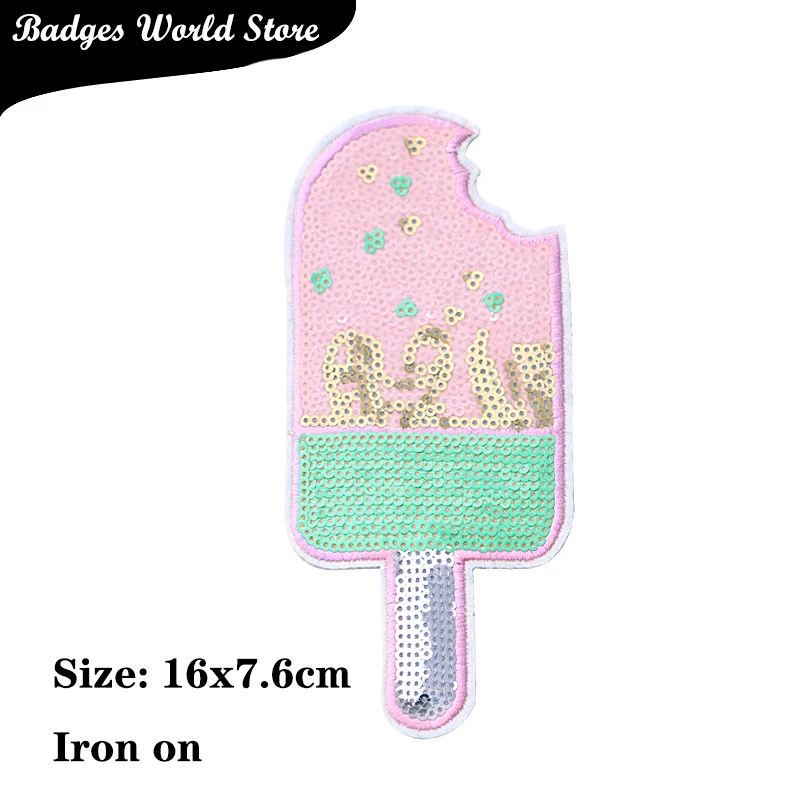 Shiny Ice cream Sequins Star Potted Plants Icon Embroidery Applique Patches For Clothing DIY Iron on Badges on the Backpack