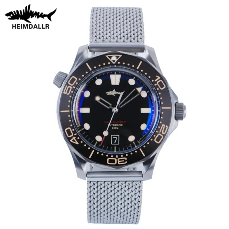 Heimdallr Watch Titanium Sea Ghost NTTD NH35 Automatic Mechanical C3 Luminous Steel Nylon White Black Dial 200M Dive Watches Men