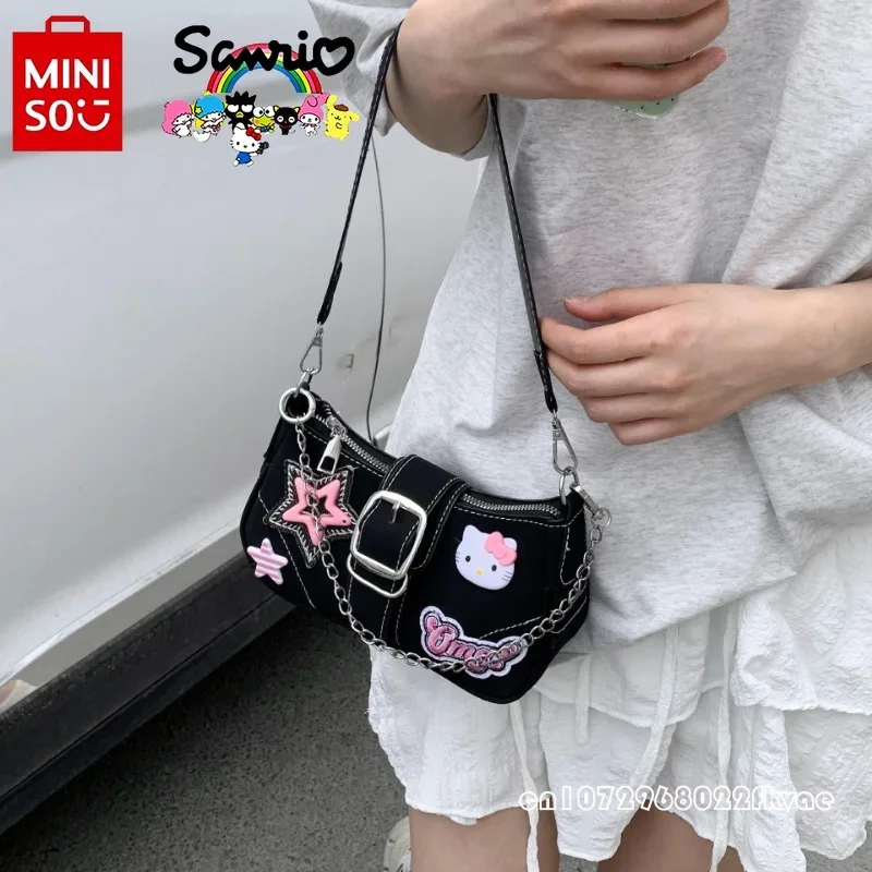 Miniso-Bolsa de axilas preta feminina, bolsa de menina picante popular, versátil, alta qualidade, elegante, nova, 2022, 2024