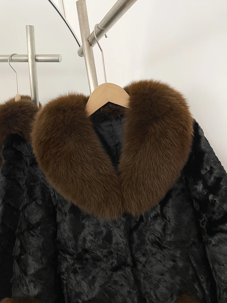 Новинка 2025 года, зимняя утепленная теплая одежда, женская короткая куртка с воротником из натурального лисьего меха, женская роскошная куртка из натурального норкового меха, верхняя одежда