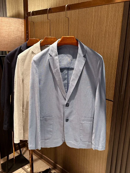 

High Quali Linen Summer Men's Thin Casual Small Suit Wet Proof Busin Sle Long Sve round Hem Adult Polyester