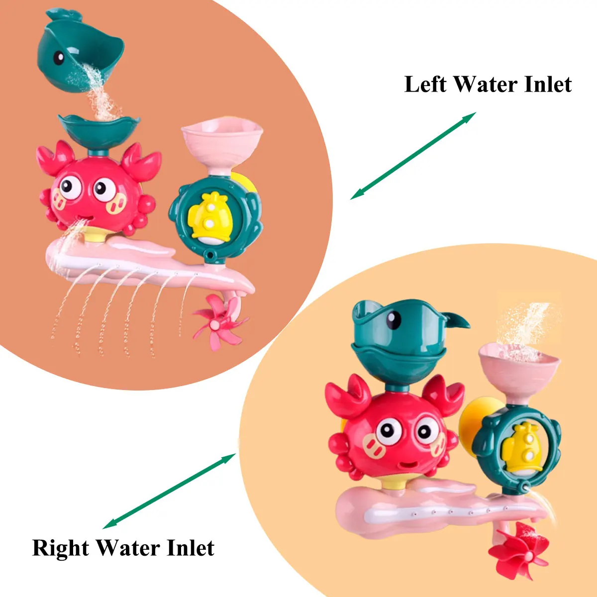 لعبة حمام الماء للأطفال تلعب في عجلة مائية على شكل سرطان البحر للأطفال، مسدس مياه على شكل زهرة ممتع في حوض الاستحمام مع كوب شفط في الحائط هدية للأطفال