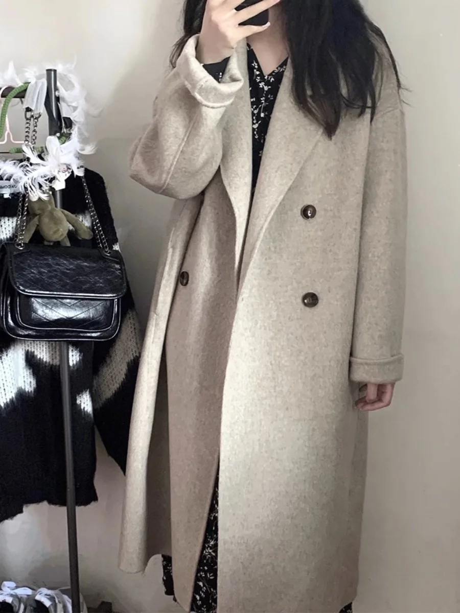 2023 Autumn/Winter New Double sided Cashmere Coat Women's Medium to Long Loose Type High end 100% Wool Coat