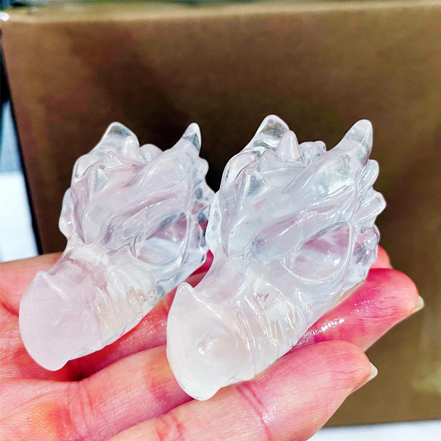 Natural Clear Quartz Dragon Skull Carved Hand Polished Crystal Skull Sculpture Reiki Healing Chakra Collectible Altar Home Decor