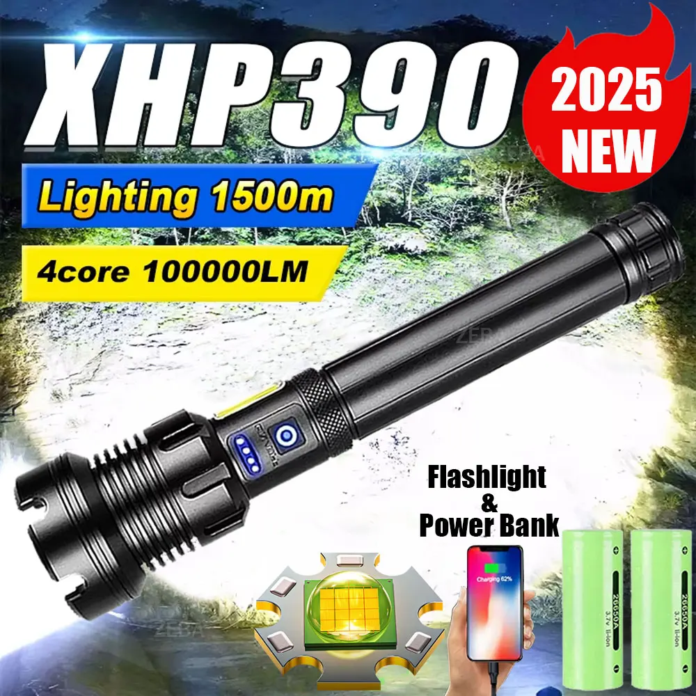 

Светодиодные фонари высокой мощности XHP390, высокая светоотдача 100000 люмен, перезаряжаемые, мощные, тактические, для кемпинга и активного отдыха
