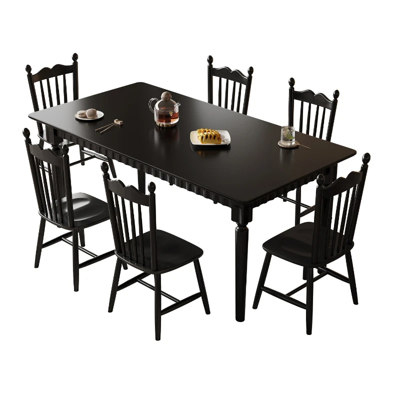 

French black retro dining table and chairs American walnut solid wood dining table Nordic small household