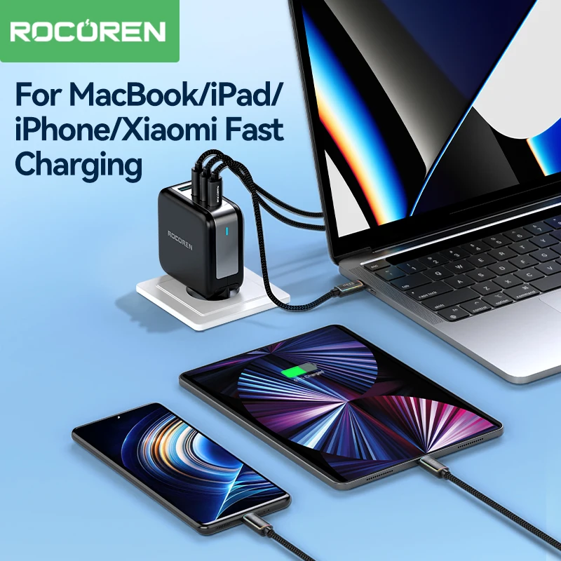 Rocoren 100W USB C to Type C Fast Charging Charger Cable 5A Type-C Cord PD 3.1 Quick Charging For Samsung MacBook iPad iPhone