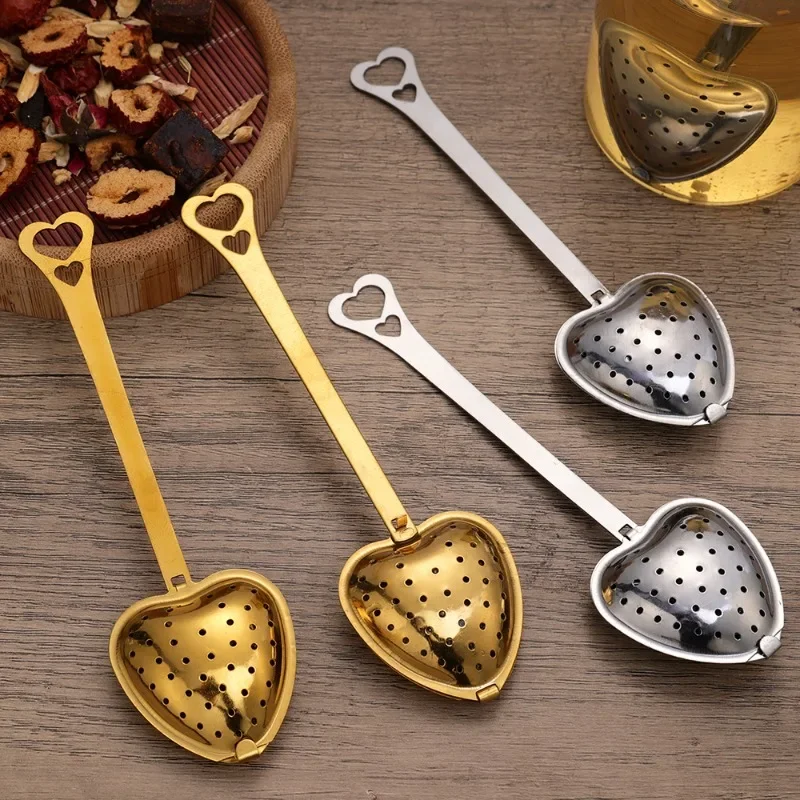 1/10PCS Heart Tea Steeper Filter Long Handle Strainer Spoon Stainless Steel Tea Infuser Spoons Loose Herbal Spices Leaf Filter