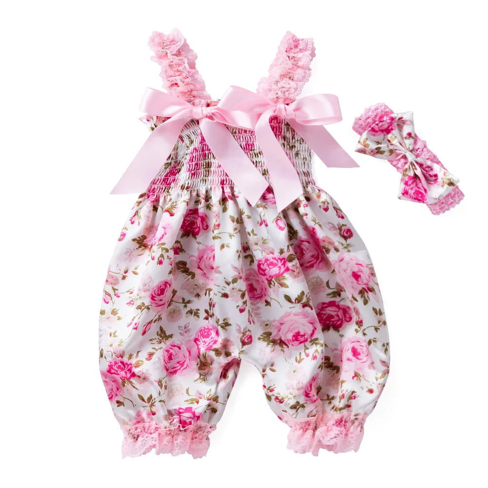 New Girls Summer Backless Romper Baby Lace-up Bloomer Jumpsuit Infant Easter Print Polyester Newborn Photography Costumes Props