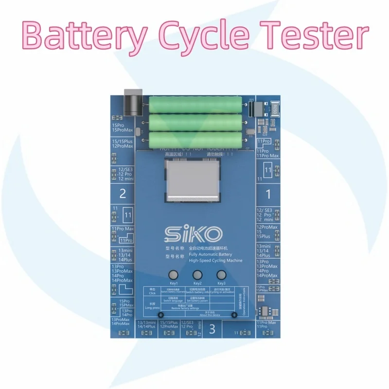 Battery Performance Tester with 3 Independent Channels for iPhone 11-15 PM Battery Cycling Machine 5A High Power & Data Analysis