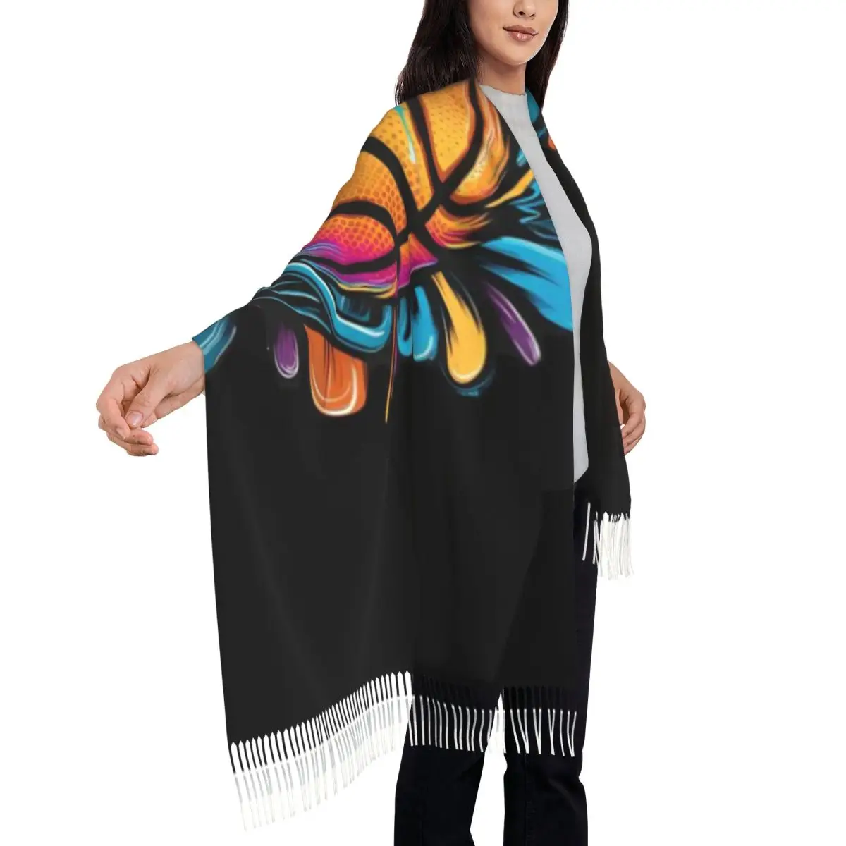 

Баскетбольная красочная шаль в стиле хип-хоп с кисточками