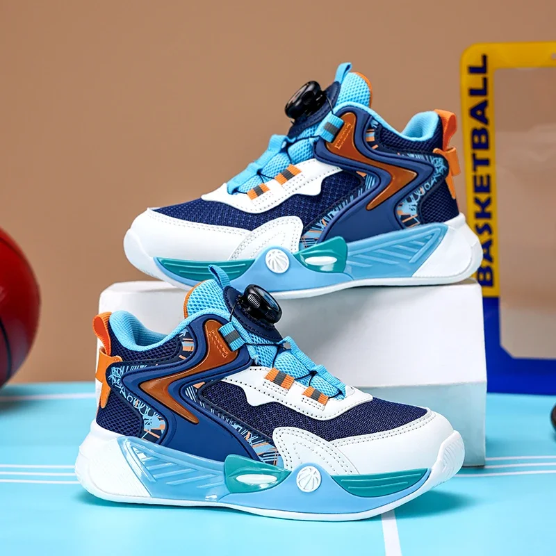 

New Leather Kids Sports Shoes Mesh Breathable Basketball Shoes for Boys Lightweight Casual Children Running Sneakers Outdoor