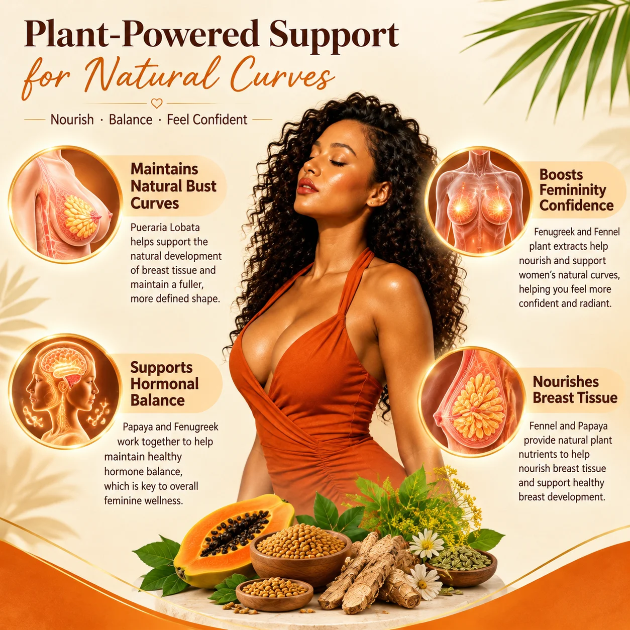 Papaya Pueraria Lobata Bust Powder,Maintains Natural Bust Curves,Boosts Femininity Confidence,Fenugreek Fennel Plant Extract100g