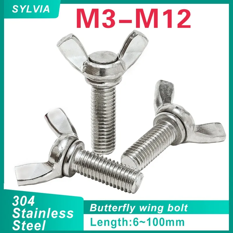 5 шт./партия болты с крыльями бабочки M3 M4 M5 M6 M8 M10 M12 ручные винты с затягивающей крыльчатой головкой din 304 нержавеющая сталь DIN316 L: 6-100 мм