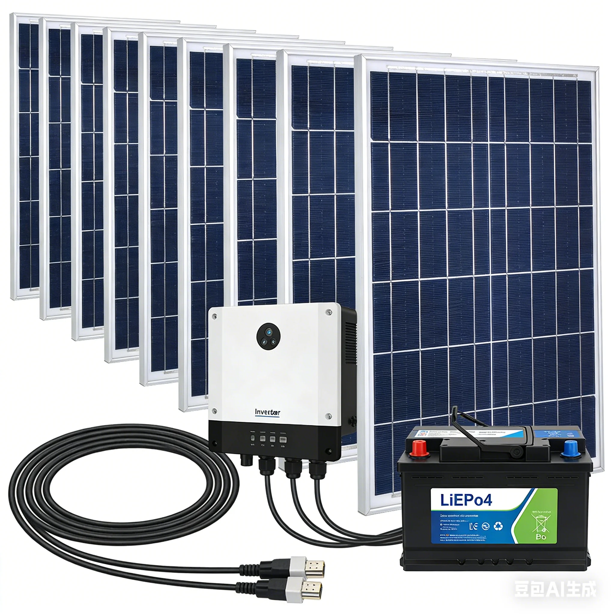 6000W Complete Off Grid Solar System, Solar Panel Inverter Matching, Integrated Energy Kit for Home RV Long Term Backup