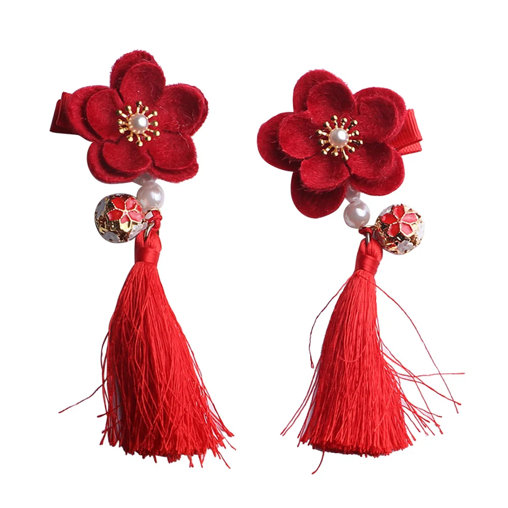 Chinese Tassel Clip Girls Flower Hair Kids Accessories for Clothes Clips Crystal Style