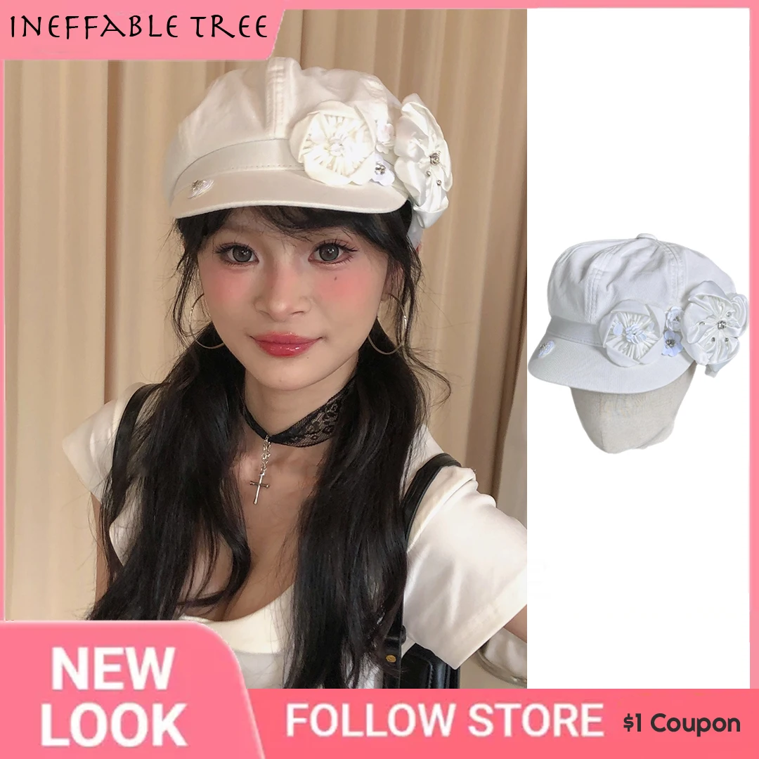 

Y2K Spring Breathable Flower Foldable Newsboy Cap Women's Thin Artistic Large Head Size Beret Hat Fashion Accessory Boina Hombre