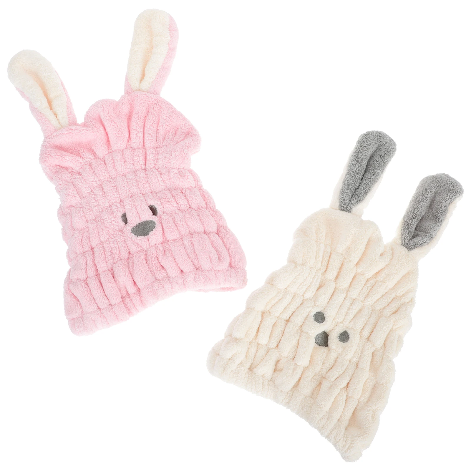 

2pcs Dry Hair Hats Coral Rabbit Ears Quick Absorbent Drying Caps Women Bath Towel Travel Reusable Shower Headwear