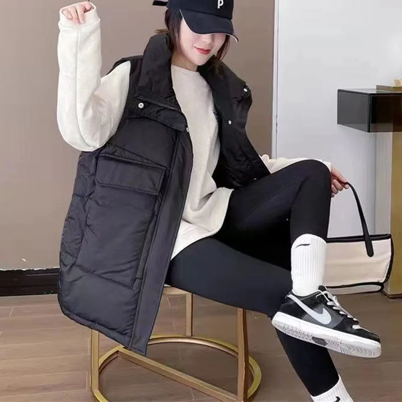 New Oversized Women's Down Cotton Vest Coat Thicke Warm Autumn Winter Waistcoat Female Korean Loose Vests Padded Jacket 4XL