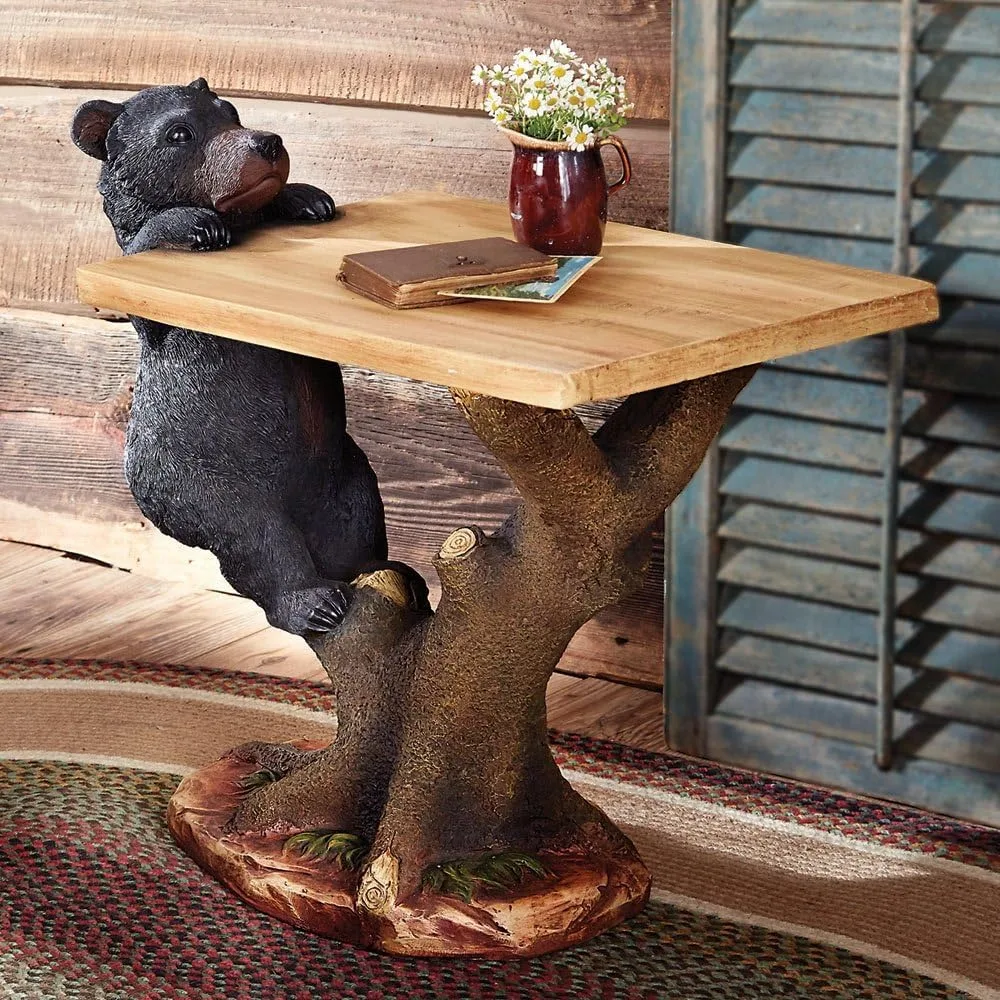 Black Bear Climing Accent Table for Home, Cabin, Lodge, Living Room - Vintage Rustic Furniture - 27 x 26 x 16