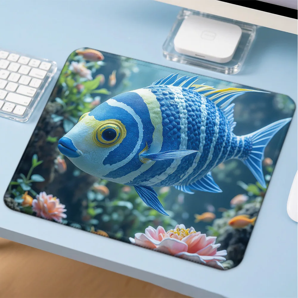 

Blue striped fish Computer Mat Desk Accessories Pc Gamer Mousepad Company Game Mats Anime Mausepad Table Decoration