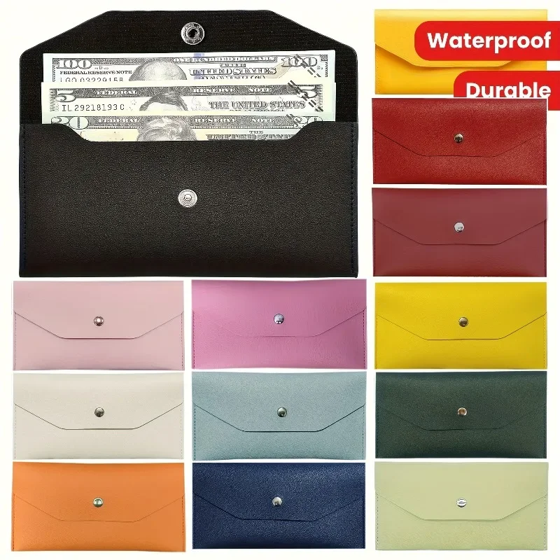 

Кожаный прямоугольный кошелек-конверт с застежкой-кнопкой, доступен в различных цветах, канцелярские принадлежности для управления денежными средствами.