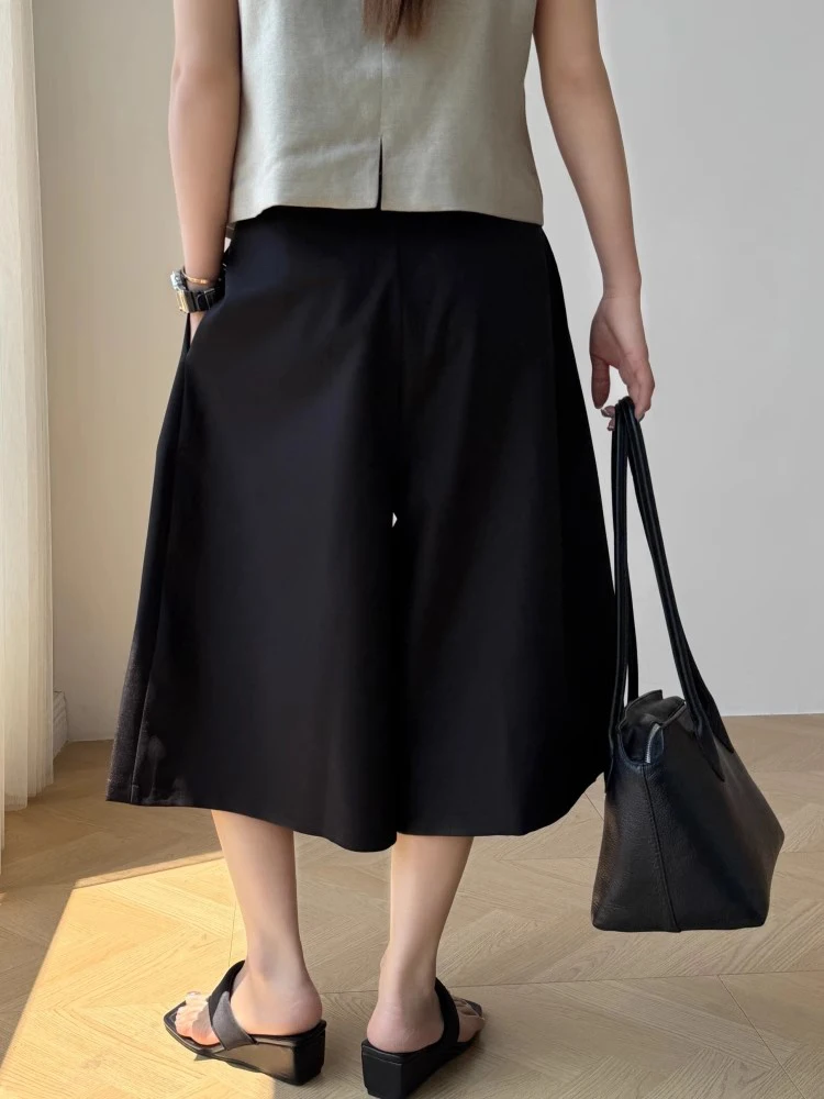 REDDACHiC Black Bermuda Pants with Pockets Women Office Work Cleanfit Plain Pleats Wide Leg Shorts Summer Dressy Casual Bottoms