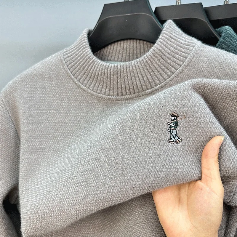 

Высококачественный плюшевый теплый свитер с круглым вырезом мужской зимний трендовый брендовый корейский повседневный вязаный пуловер с вышивкой персонажей мультфильмов