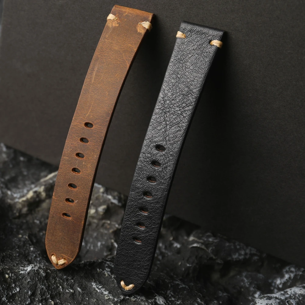 Handmade head layer cowhide leather strap 20 22 18MM High-end Italian leather bracelet. Soft brown black maroon men\'s bracelet