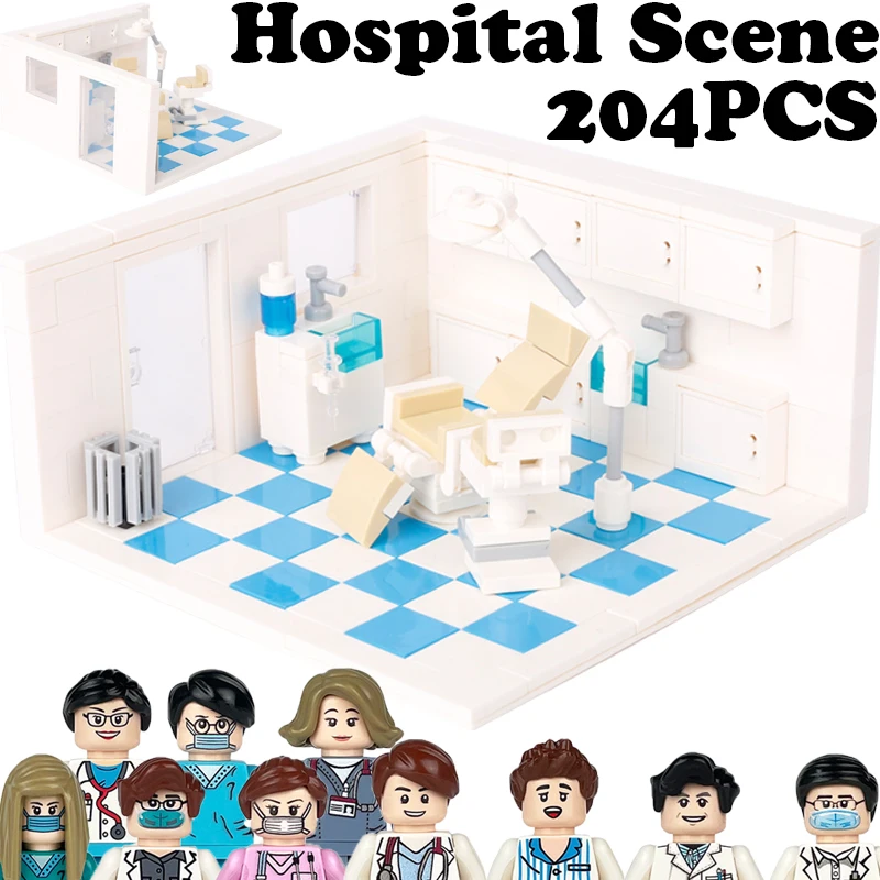 

MOC City Dental Scene Building Blocks Street View Hospital Doctor Nurse Medical Solider Figures Bricks Friend Christmas Toy Gift