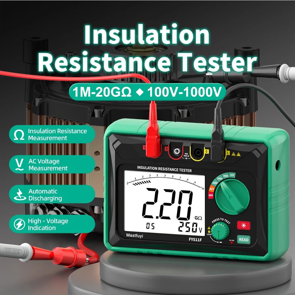 

MASTFUYI PI/DAR Megohmmeter Insulation Tester 1000V 20GΩ, Auto Discharge, 100 Groups Data Storage, for Transformer/Motor/Cable