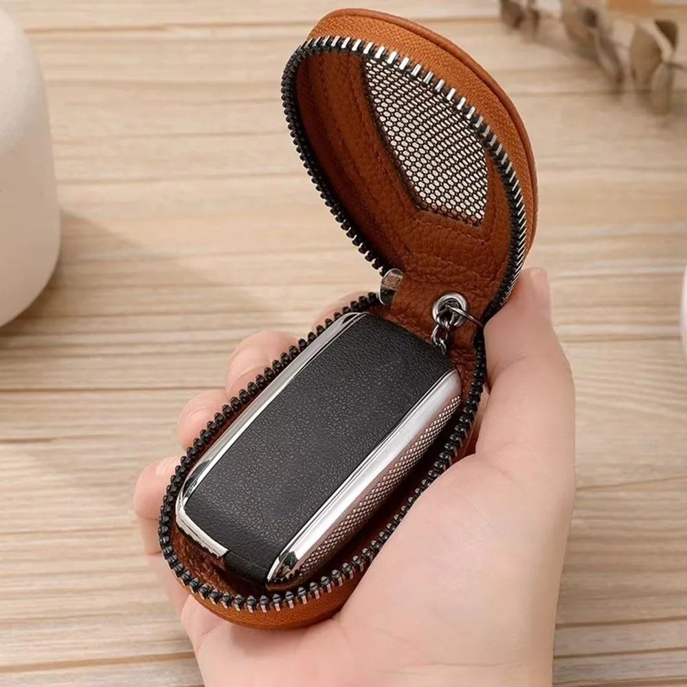 Transparent Mesh Car Key Bag Multifunctional Organizer Leather Key Case Protection Cover Zipper Closure Mini Storage Bag Unisex