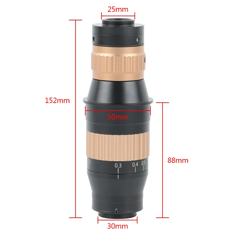 Professional Optics Magnification Monocular Zoom 0.3-2.5X Industrial 4K C mount Lens Video Microscope Video Zoom Soldering Lens