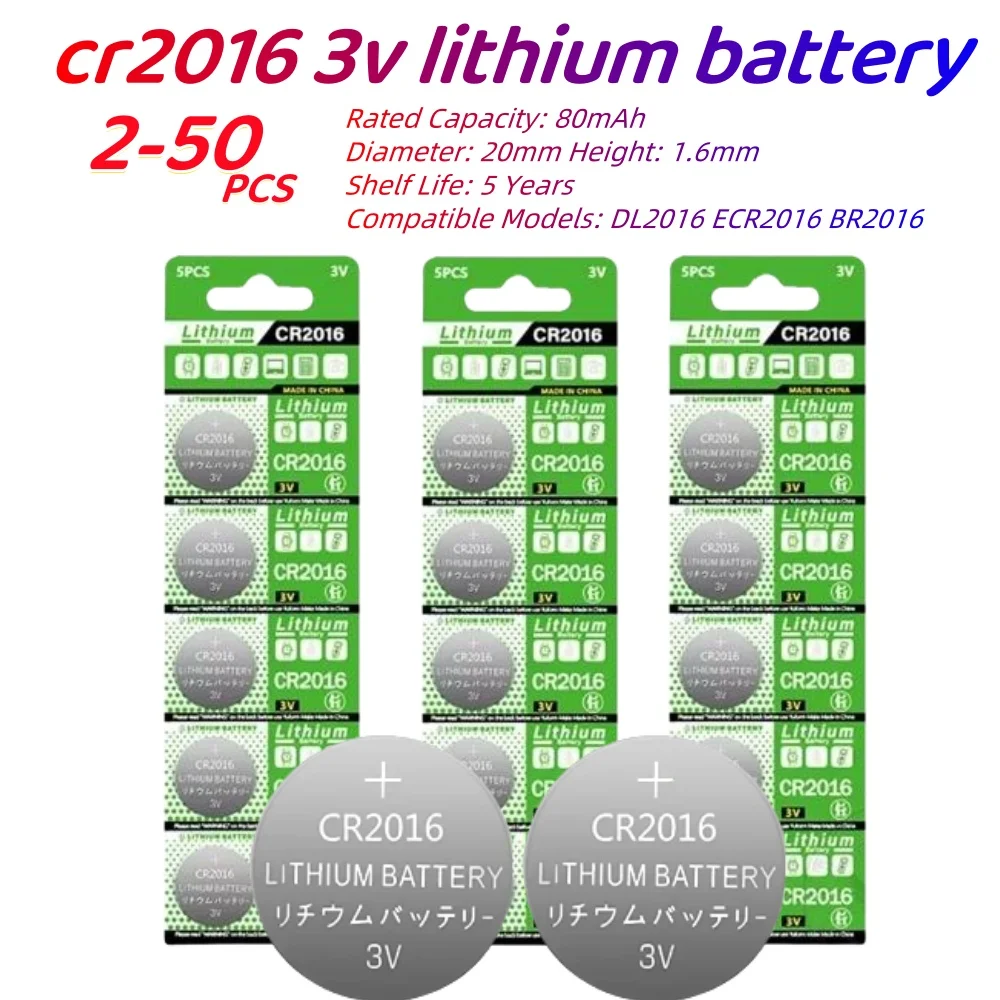 

CR2016 3V Lithium Battery Button Coin Cell CR 2016 DL2016 ECR2016 BR2016 For Watch Car Key Remote Computer Motherboard 2-50PCS