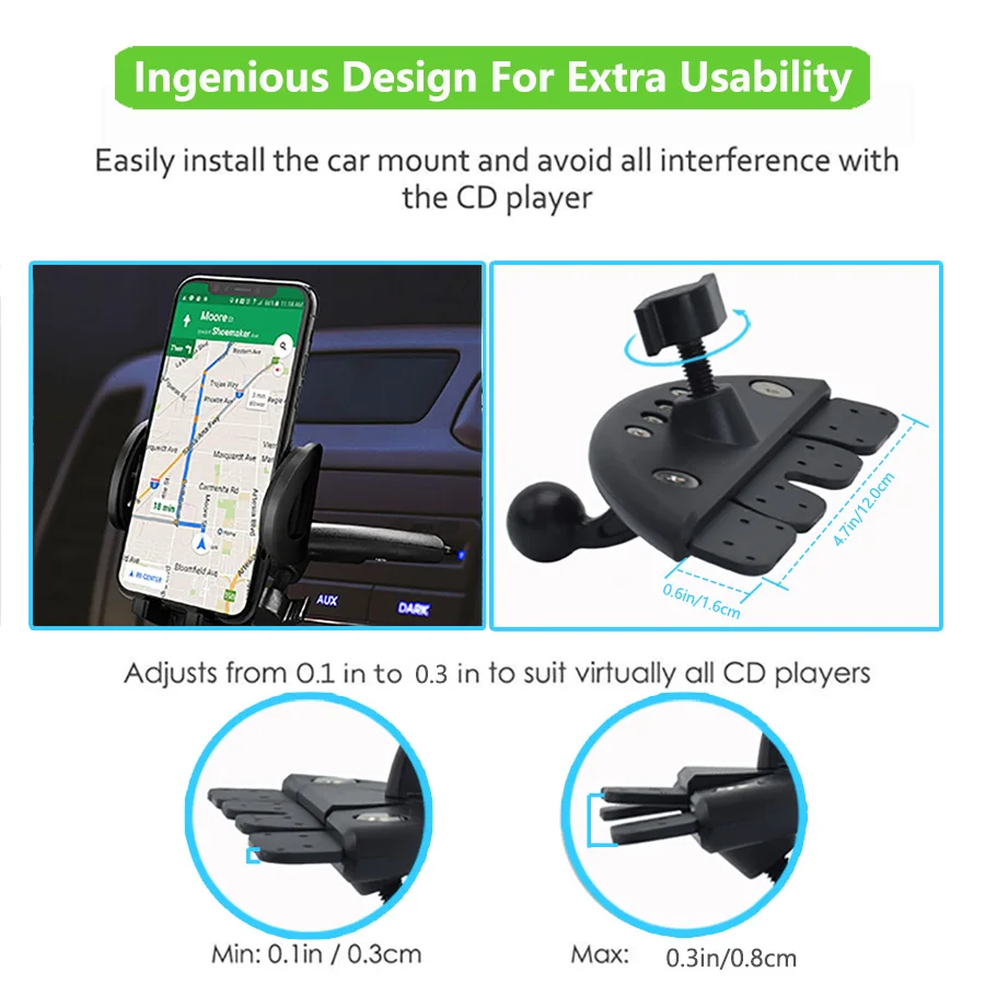 Sturdy CD Slot Phone Mount with One Hand Operation Design,  Compatible with All  Smartphone Mobile