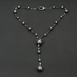 GuaiGuai Jewelry Cultured Black Baroque Pearl Round Pearl Gunmetal Gold Plated CZ Chain Necklace Pendant Simple Women Gifts