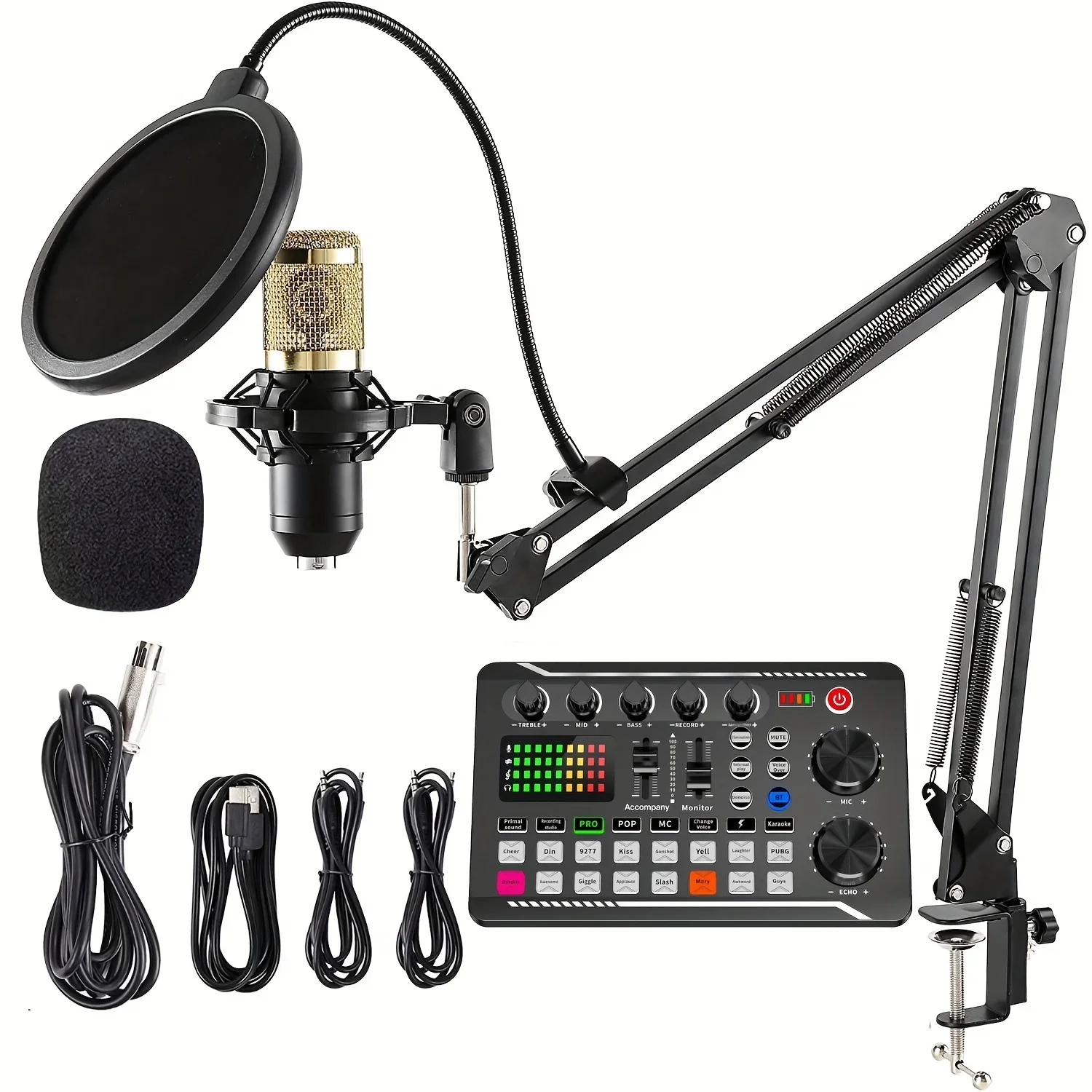 F998 Live Broadcast Sound Card Equipment Universal Capacitor Microphone Stand Set For Mobile Computer