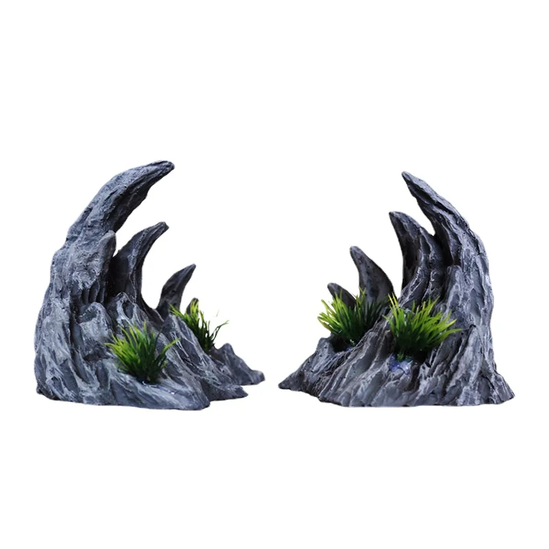 Aquarium Mountain View Hideout Caves Simulation Landscaping Stone Rockery Ornaments Hiding Cave Shelter For Fish Tank Decoration