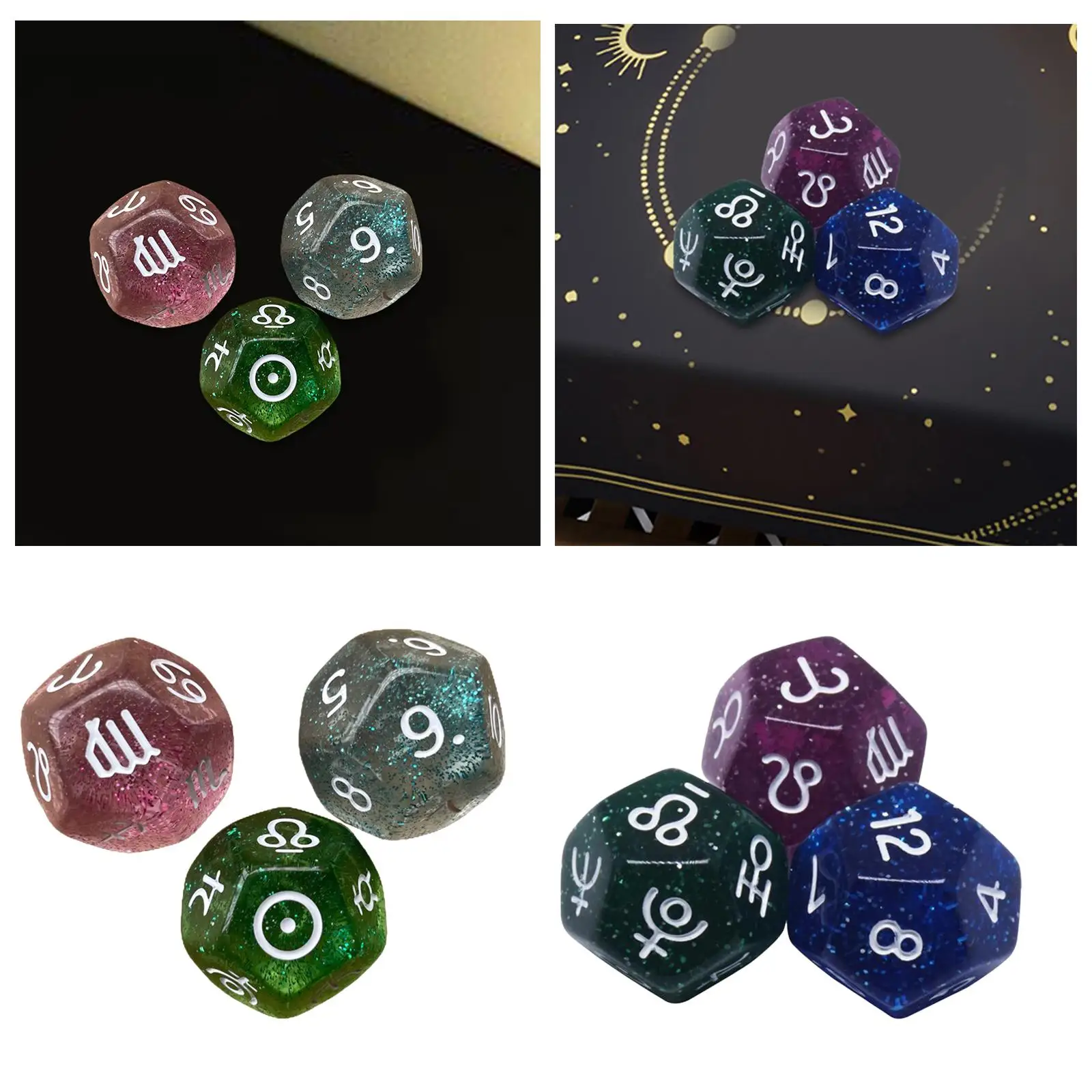 3 Pack of D12 Astrology Dice, Multi Sided Constellation Gaming Accessories for Tarot