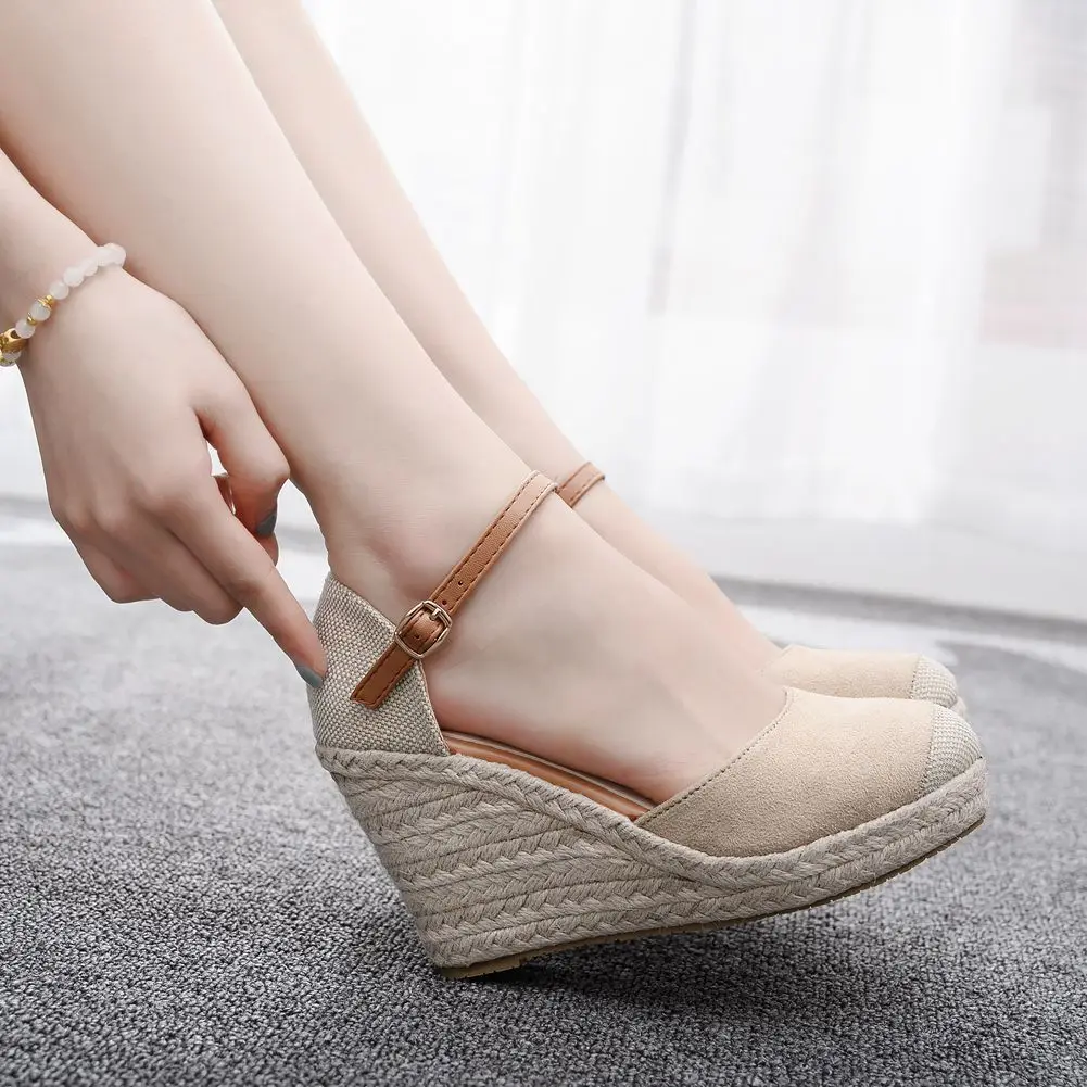 9cm Baotou Water Terrace Slope with Hemp Rope Grass Mat Weaving High Heels Mary Jane Thick Bottom Sandals