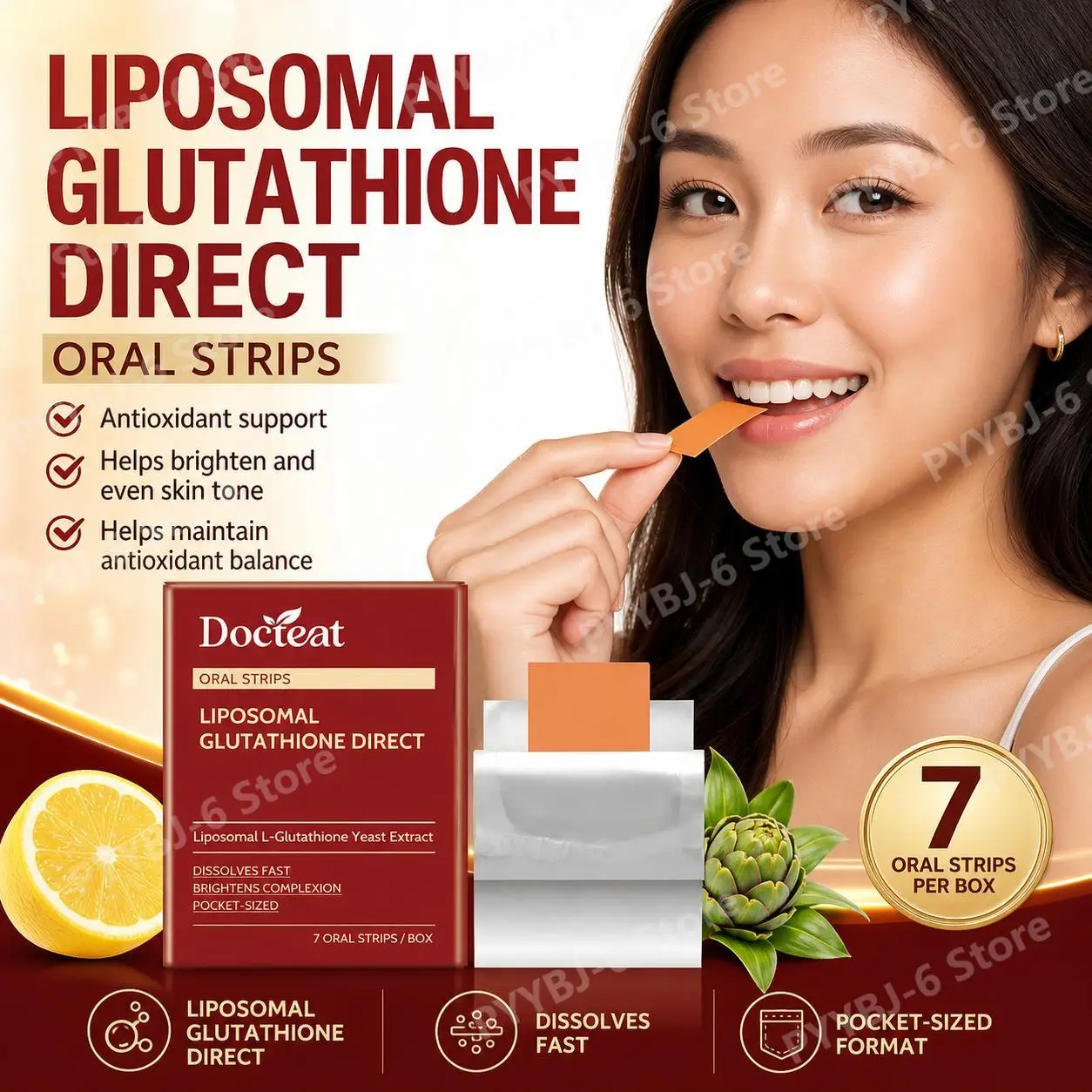 Docteat Liposomal Glutathione Direct Oral Strips, Antioxidant Balance Support, Helps Even Skin Tone, Dissolves Fast - 7 Strips