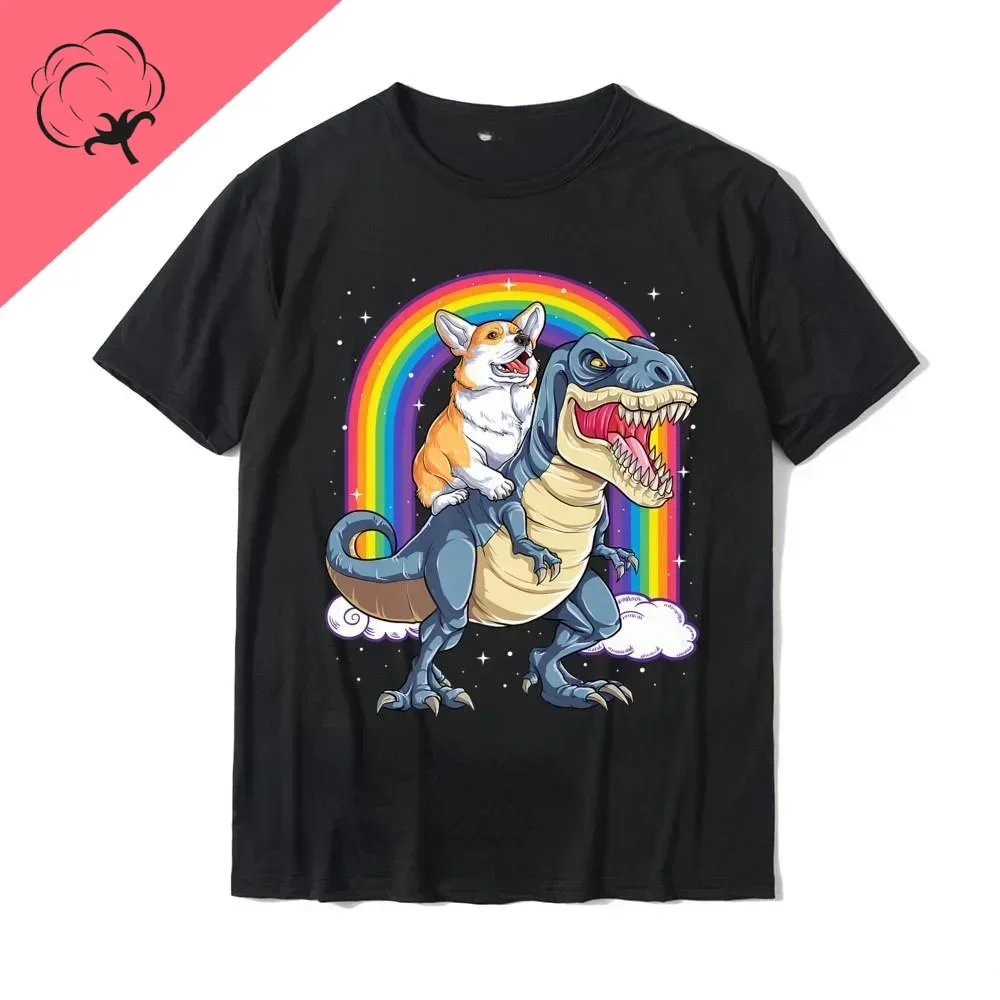 Corgi Riding Dinosaur T Rex Funny Space Galaxy Rainbow Gifts Premium T-Shirt Latest Man T Shirts Tops & Tees Group