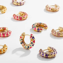 New Colorful Enamel Geometric Round Circle Hoop Earrings for Women Vintage Ear Buckle Huggie Earring Statement Jewelry Brincos