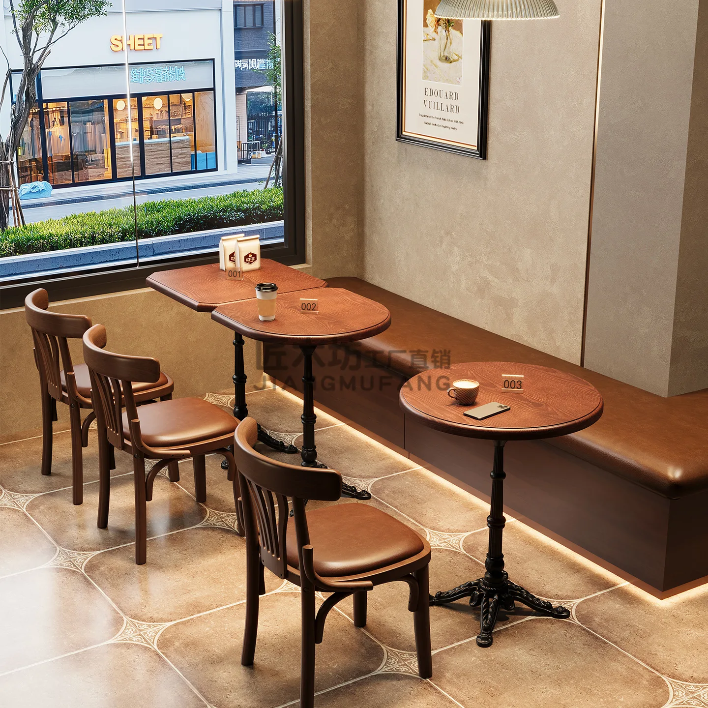 Hxl coffee shop tables and chairs - solid wood tea restaurant square table and chairs