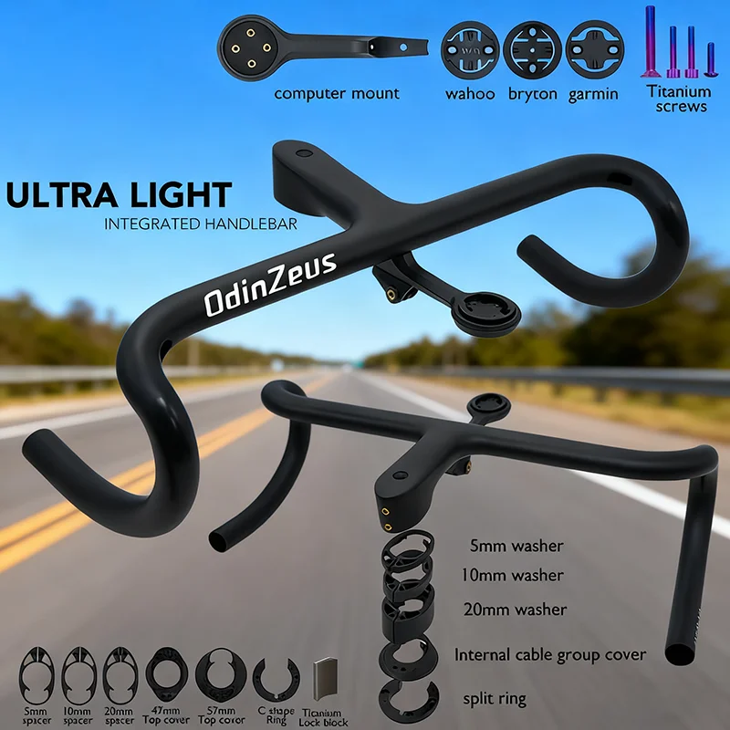 

Integrated Carbon Fiber Ultra Light Road Bike Handlebars Clamp Diameter 28.6mm Width360/380/400/420/440mm